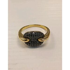 925 Sterling Silver Yellow Gold Plated Black Spinel Ring Size 10